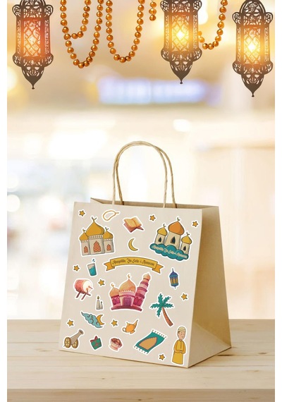 Sevimli Ramazan Figürleri Çocuk Bebek Odası Duvar Cam Dolap Kitap Mini Sticker Seti 123 Parça Dijital Baskı