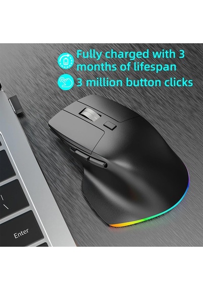 Kablosuz Mouse Bluetooth 5.0/4.0 + 2.4g Ergonomik Şarjlı Sessiz Rgb Mouse Modern Tasarım Işıklı Genel