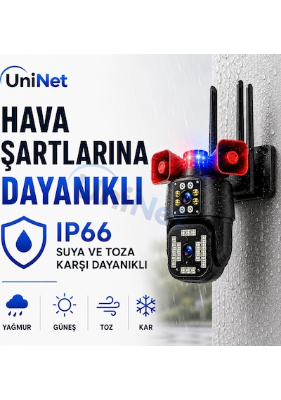 Uninet 6mp Çift Lensli Dış Mekân Güvenlik Kamerası 355 Ptz Döner Başlık, Siren, Polis Çakarı Ve Çift Yönlü Ses