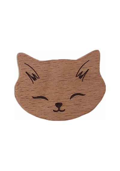 Özene Bezene Emzik Zinciri Ahşap Kedi Figürlü Boncuk