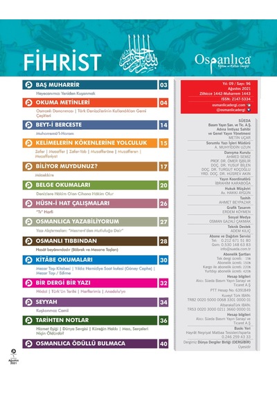 Ağustos 2021 Osmanlıca Dergisi