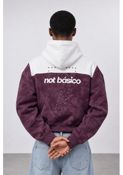 Respire Erkek Not Básico Baskılı Yıkamalı Oversize Hoodie Bordo