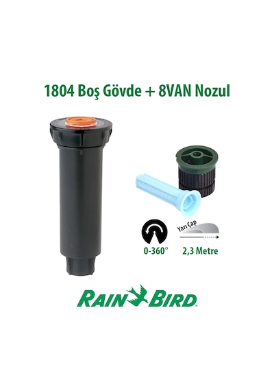 Rain Bird 8van Sprey Nozulu 2,3 Mt. Ve 1804 Profesyonel Sprey Gövde Seti