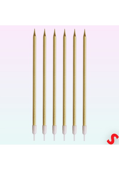Metalik Altın İnce Uzun Pasta Mumu 19 Cm - 6 Adet