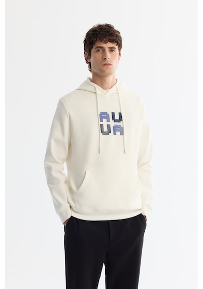 Avva Erkek Ekru Kapüşonlu Pamuklu Baskılı Elastan Regular Fit Sweatshirt A42y1324