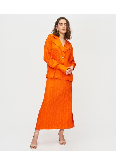 Serpil Exclusive Viskon Kumaştan İki Parçalı Kadın Takım Şık Ceket Ve Uzun Etek Kombini Orange