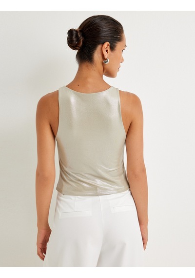 Koton Parlak Halter Yaka Crop Üst Kolsuz Yuvarlak Yaka Slim Fit Haki 4sak10336ek