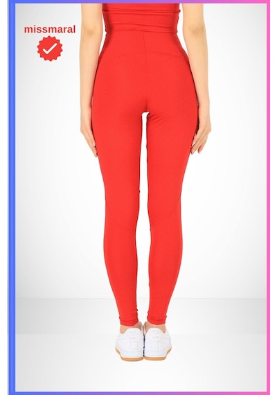 Missmaral Slim Fit Tayt Yüksek Bel Toparlayıcı Kırmızı Spor Model Flatlock Dikiş Detaylı Oslo 1090 Kırmızı