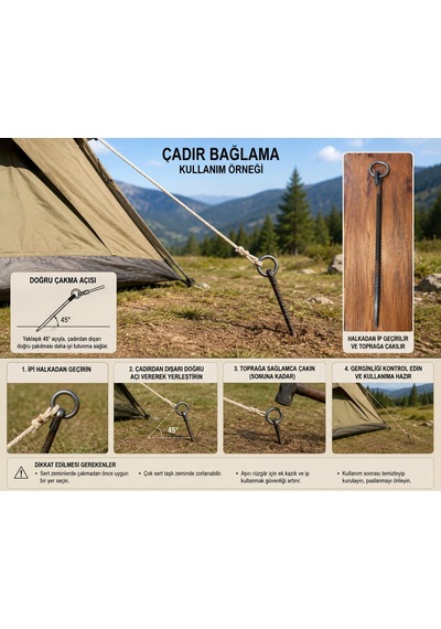 4 Adet El Yapımı 12'lik Çelik 50 Cm Çadır Bağlama Kazığı, Küçükbaş Hayvan Bağlama Kazığı Çelik Kazık Siyah