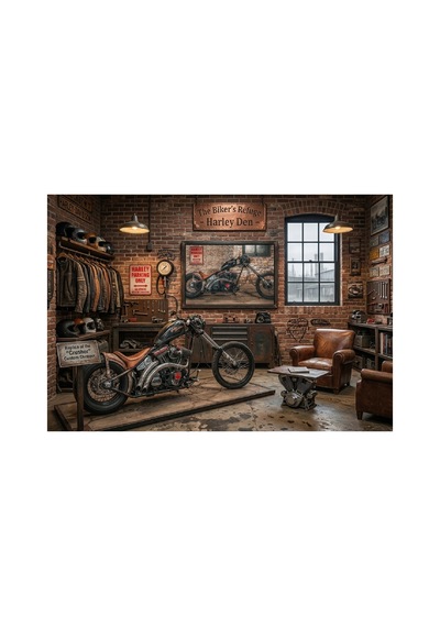 Harley Chopper Konseptli Çerçeveli Poster Vintage Motosiklet Duvar Tablosu 48x33 Cm