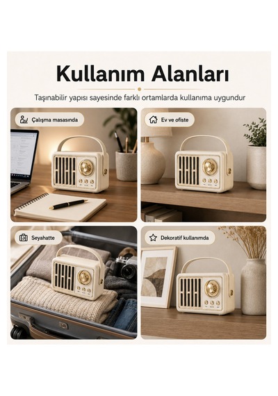 Retro Kablosuz Hoparlör Fm Radyo Usb Destekli Taşınabilir Askılı Şarjlı Bluetooth Speaker 5w