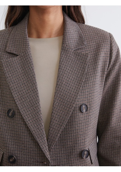 Lcw Vision Kahverengi Kazayağı Desenli Crop Kadın Blazer Ceket
