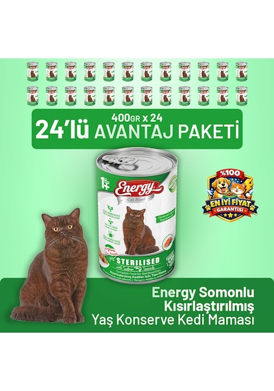 Energy Somonlu Kısırlaştırılmış Yaş Kedi Maması 400 G - 24 Adet