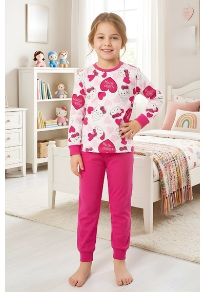 Modanino Kız ÇocukPamuk Pijama Takımı 4-11 Yaş 12628 Fuşya