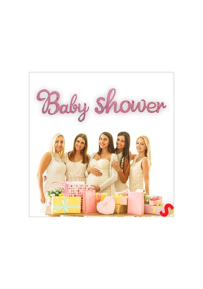 Baby Shower Simli Folyo Karton Banner, 90 Cm - Pembe Diğer