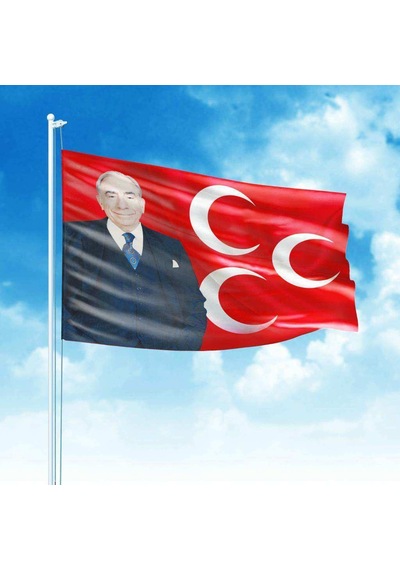 Alparslan Türkeş Ve 3 Hilal Kırmızı Sancak Bayrak Mhp 100x150 Cm 1