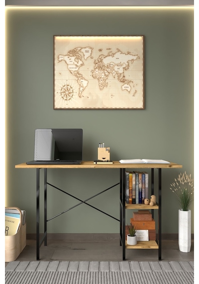 60x120 Metal Ayaklı 2 Raflı Çalışma Ofis Masası  Atlantik Çam