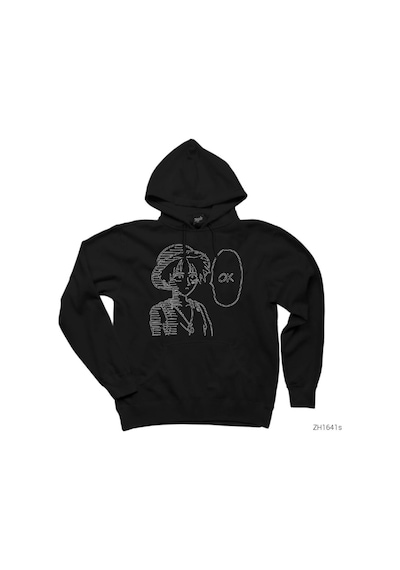 One Piece Luffy Ok Siyah Kapşonlu Sweatshirt Hoodie Siyah
