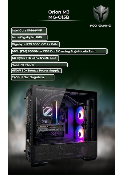 Mod Gaming Orion i5-14400F 16 GB 1 TB SSD RTX5060 Free Dos Oem Paket Masaüstü Oyuncu Bilgisayarı