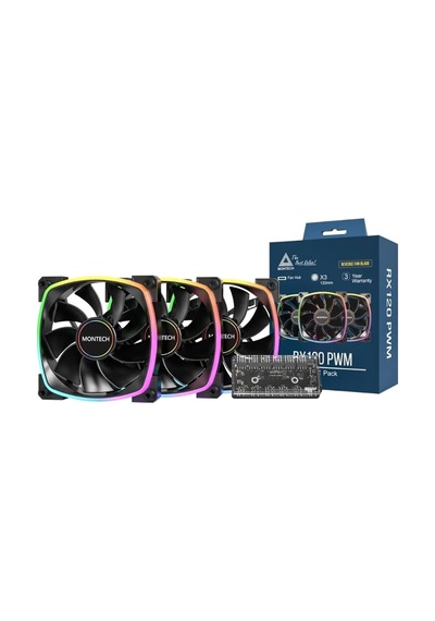 Rx120 Pwm Siyah Reverse Fan Blade 3'lü Paket + Hub Controller Argb