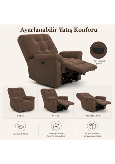 Smarto Relax Porto Comfort Elektrikli Döner Sallanan Tv Koltuğu Kontrol Panel... Kahverengi