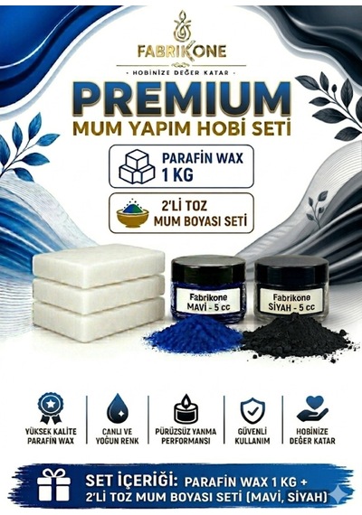 Premium Mum Yapım Hobi Seti - Parafin Wax 1 Kg - 2'li Toz Mum Boyası Seti - Mavi, Siyah Bkfabpw1kg2ms Karışık