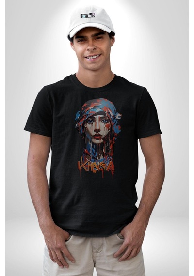 Khansa Eşarp Kadın Tasarımı Unisex Unisex Siyah Organik Baskılı T-shirt Penye Yüksek Kalite Siyah