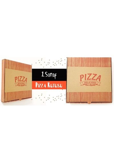 Kırmızı Ahşap Baskılı 30 cm Pizza Kutusu