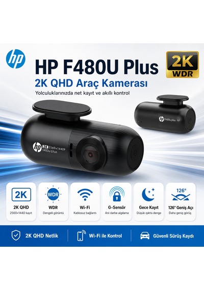 Hp F480u Plus 2k Wdr, Hd Araçiçi Kamera, G Sensörlü, Wi-fi Destekli Resmi Distribütör li