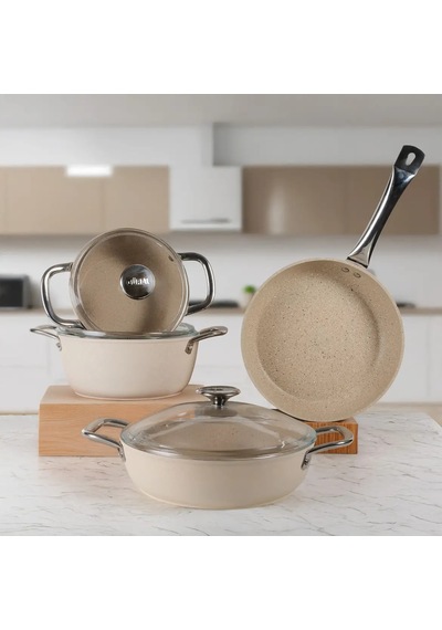 Güral Antoryum Pro 7 Parça Thermoguard Granit Tencere Takımı Bej Bej