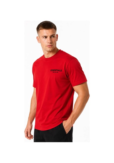 Hzr Wear Erkek Enjeksiyon Baskılı Basic Tişört Bisiklet Yaka Regular Fit %100 Pamuk Kırmızı