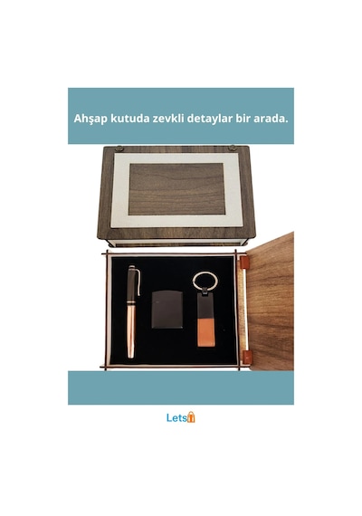 Özel Ahşap Kutulu Bakır Roller Kalem, Anahtarlık Ve Çakmak Seti