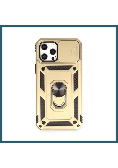 Bezos İphone 12 Pro Max Uyumlu Kılıf Pars Lens Yüzüklü Silikon - Gold Ob