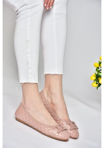 Fox Shoes P250005209 Pudra Kapitone Tokalı Günlük Kadın Babet Pudra-kapitone Pudra