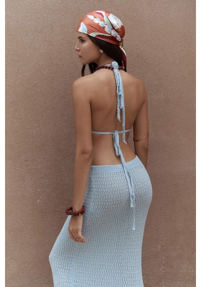 Mai Collection Mai Studios Co. Pangestu Üçgen Mavi Crop Etek Triko Takım mavi
