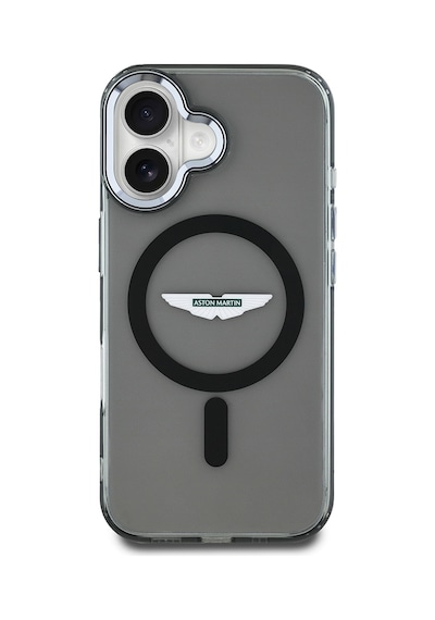 Apple Uyumlu iPhone 16 Kılıf Aston Martin Lisanslı Magsafe Şarj Özellikli Iml Baskı Logolu Buzlu Kapak Siyah