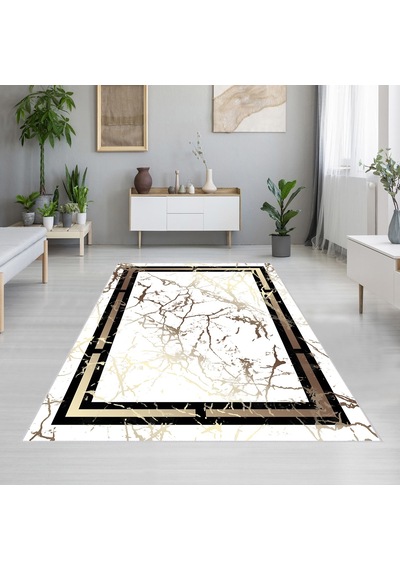 Rovigo Home Dijital Baskı Yıkanabilir Kaymaz Taban Salon Halısı Rvg1884-sm88 Beyaz
