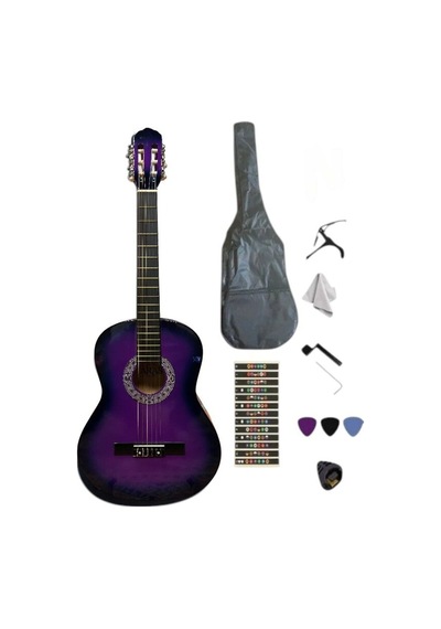 4/4 Sap Ayarlı Mor Klasik Gitar Seti Kılıf-pena-kapo-nota Sticker...
