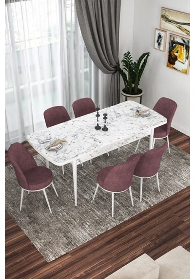 Canisa Concept Kor Serisi 70x114 Açılabilir Mutfak Masası Takımı Beyaz Mermer Desen Masa 6 Gül Kurusu Sandalye Masa Beyaz Mermer Desen Sandalyeler Gülkurusu Canisa Concept Kor Serisi 70x114 Açılabilir Mutfak Masası Takımı Beyaz Mermer Desen Masa 6 Gül Kurusu Sandalye Masa Beyaz Mermer Desen Sandalyeler Gülkurusu
