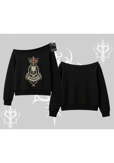 Startmore Kayık Yaka Sweatshirt Sword Knight Skull Impossible Street Creed Siyah