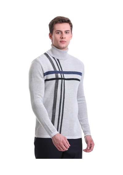 Hatemoğlu Gri Comfort Fit Desenli Balıkçı Yaka Yünlü Triko Kazak 34232022a Gri