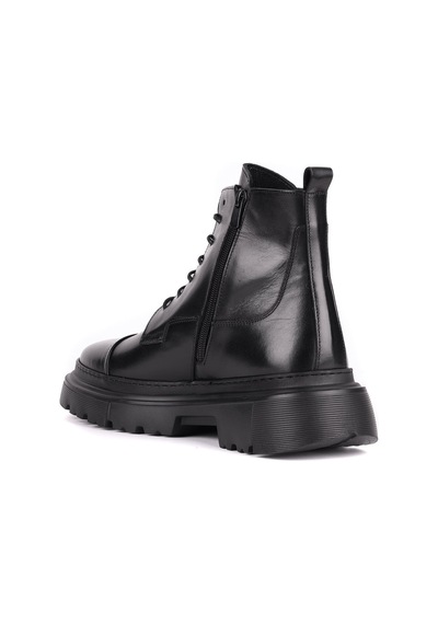 Shoetyle - Hakiki Deri Siyah Renk Fermuarlı Erkek Postal Bot - 250-13-206-1659
