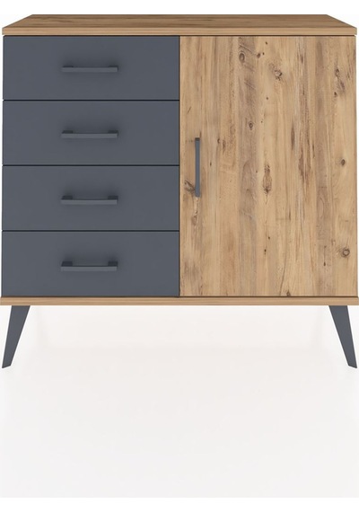 Arges Şifonyer Tek Raflı 4 Çekmeceli Tek Kapaklı 88x30x80 Çam-çam/antrasit Çam/antrasit Arges Şifonyer Tek Raflı 4 Çekmeceli Tek Kapaklı 88x30x80 Çam-çam/antrasit Çam/antrasit