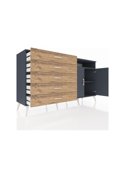 Hyperion Konsol 2 Raflı 5 Çekmeceli 2 Kapaklı 176x44x99 Antrasit- Antrasit-antrasit/çam