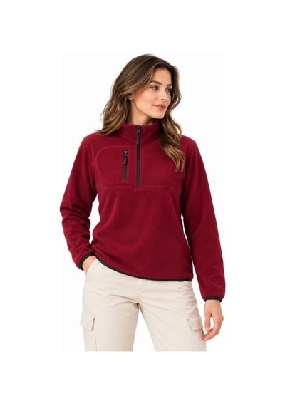 Polar Dik Yaka Yarım Fermuarlı Fermuarlı Göğüs Cepli Regular Fit Kışlık Sweatshirt - Bordo