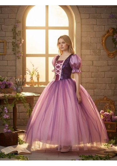Zekids Kız Çocuk Pamuk Prenses Ve Rapunzel Kostümü-13690 Mor