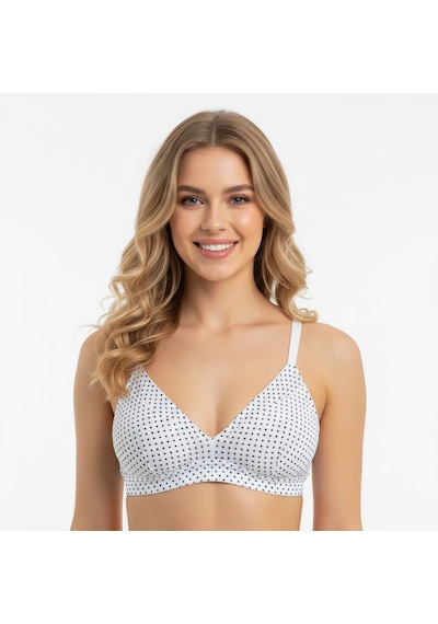 Bonbon Kadın Tül Transparan Balensiz Spor Sütyen Bb2059 Beyaz Puanlı