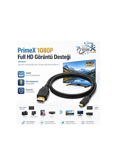 Lexroo Px-1121 Micro Hdmı To Hdmı Kablo, 1.5 Metre 1080p Full Hd Hdmi Görüntü Ve Ses Aktarım Kablosu Standart