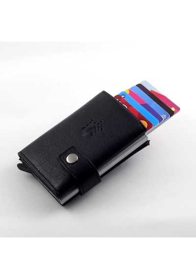 Ancora Leather Hakiki Deri Erkek Cüzdanı Otomatik Kartlık Siyah