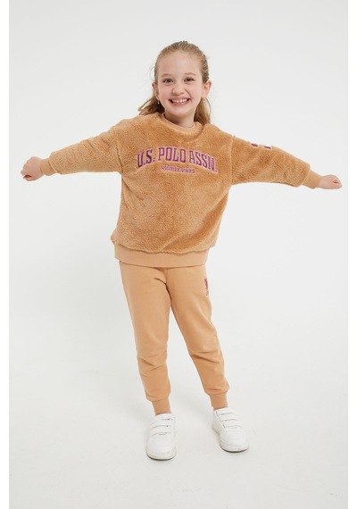 U S Polo Assn Lisanslı Camel Kız Çocuk Eşofman Takım Camel